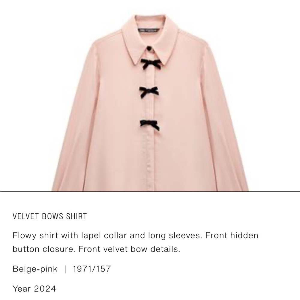 Zara Pink velvet bow blouse shirt